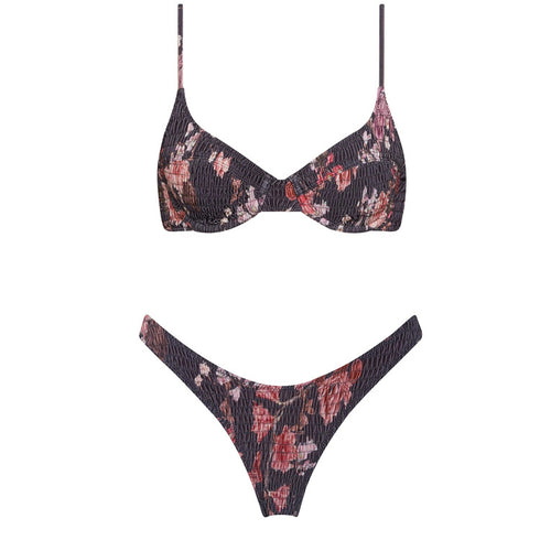 Pleated 9-Color Reversible Floral Print Swimsuit